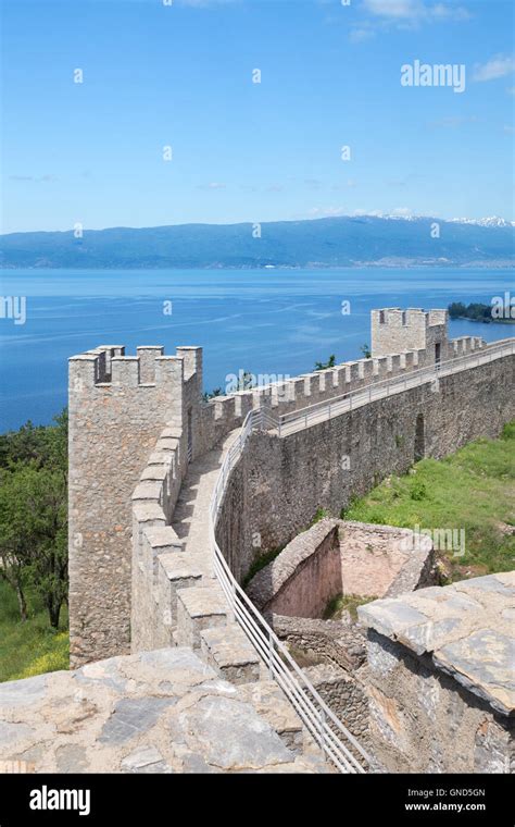 Ohrid fortress walls and lake view, Macedonia Stock Photo - Alamy