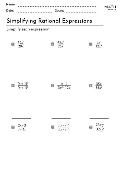 Simplifying Rational Expressions Worksheets - Math Monks