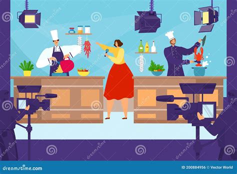 Cartoon Cooking Chef Competition Show, Vector Illustration. People Character at Television ...