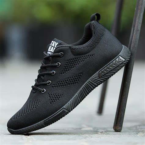 Fashion 2019 Spring Men Shoes All Black Lace Up Mesh Casual Shoes Summer Breathable Light Men ...