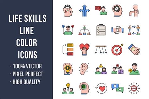 Premium Vector | Life skills line color icons