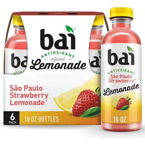 Bai Flavored Water, São Paulo Strawberry Lemonade, Antioxidant Infused Drinks, 18 Fluid Ounce ...