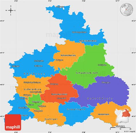 Political Simple Map of Stuttgart, single color outside