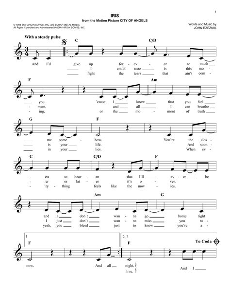 Goo Goo Dolls 'Iris' Sheet Music and Printable PDF Music Notes | Goo ...