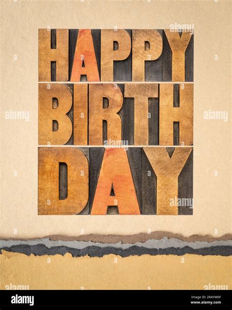 happy birthday greeting card - text in vintage letterpress wood type against art paper Stock ...