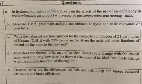 Solved Questions a. In hydrocarbon fuels combustion, explain | Chegg.com