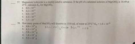 Solved Magnesium hydroxide is a slightly soluble substance. | Chegg.com