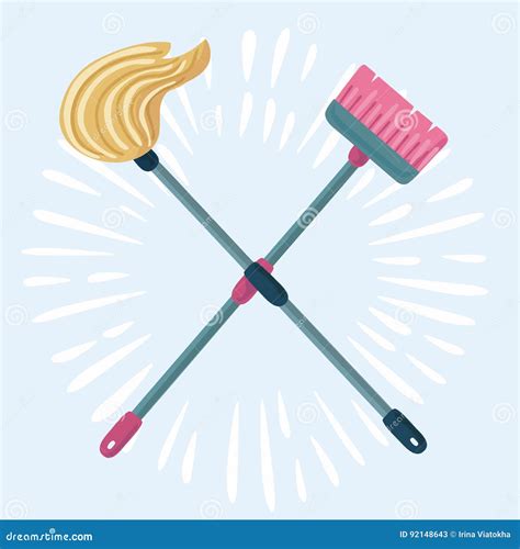 Cartoon Illustration of Mop and Broom . Cleaning Symbols Stock Vector ...