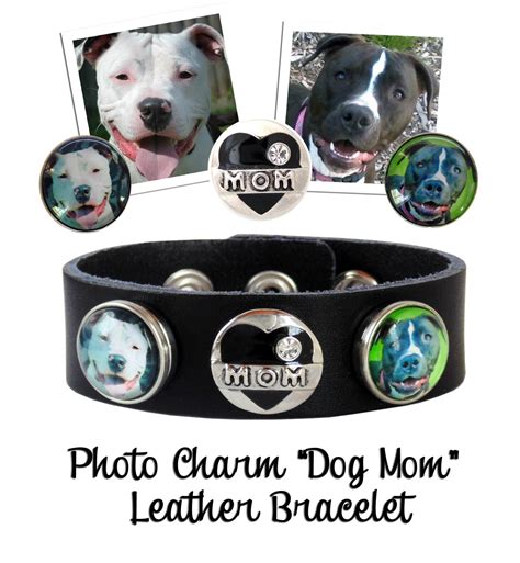 Dog Mom Custom Photo Charm Leather Cuff Bracelet