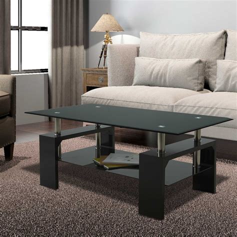 Black Glass Lift Top Coffee Table End Side Table w/Shelf Living Room Furniture | eBay