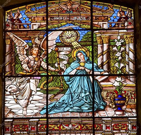 Annunciation Mary Angel Gabriel Stained Glass Old Basilica Guada — Stock Photo © billperry #65133135