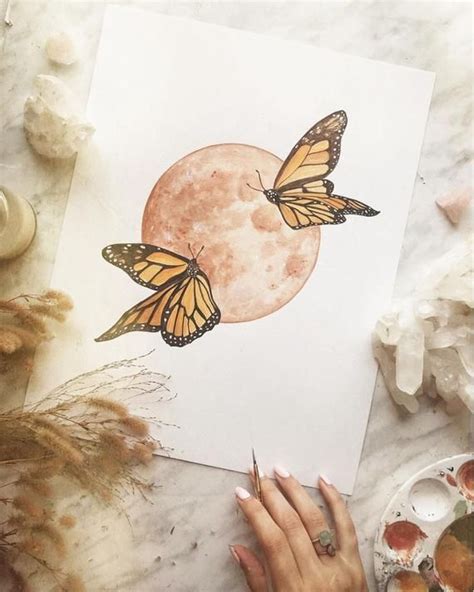 Monarch Butterfly Print, Monarch Art, Butterfly and Moon Print, Brown Moon Print, Warm Tone Moon ...