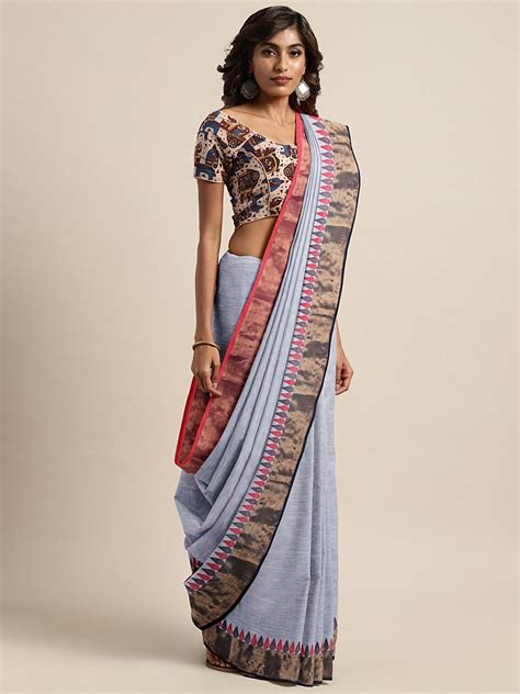 Buy The Chennai Silks Grey Pure Chettinad Cotton Solid Saree - Sarees for Women 10330227 | Myntra