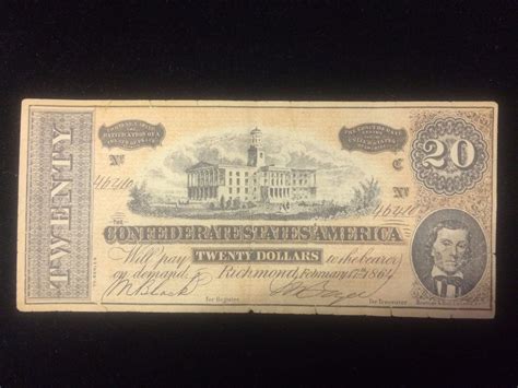 AUTHENTIC 1862 $20 Dollar Confederate States of America Civil War Bill