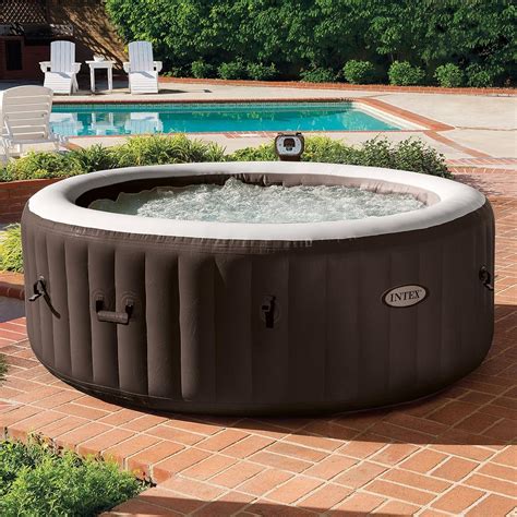 Intex PureSpa 4-Person Inflatable Bubble Jet Spa Portable Heated Hot Tub, Brown