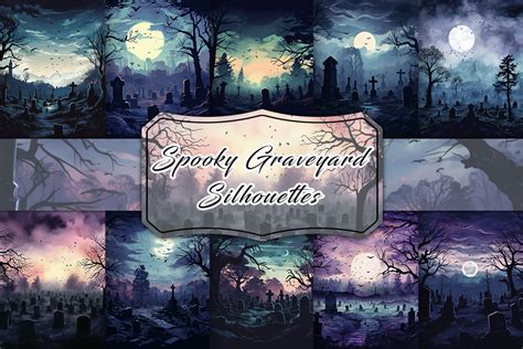 Spooky Graveyard Silhouettes Background Graphic by Pamilah · Creative Fabrica