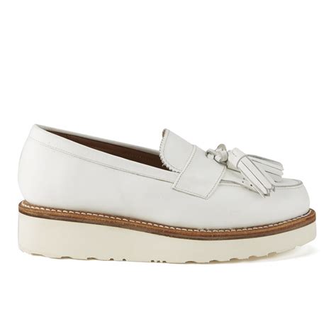 Grenson Women's Clara Leather Platform Tassel Loafers - White - FREE UK Delivery