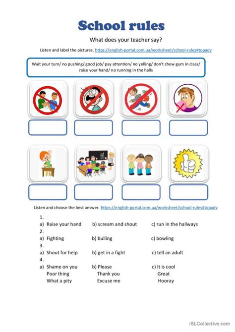 School rules: English ESL worksheets pdf & doc