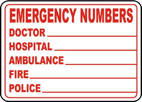 Emergency Phone Numbers Label - Save 10% Instantly