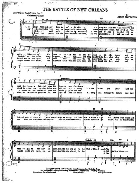 The Battle of New Orleans Digital Sheet Music Key of C Easy Arrangement - Etsy