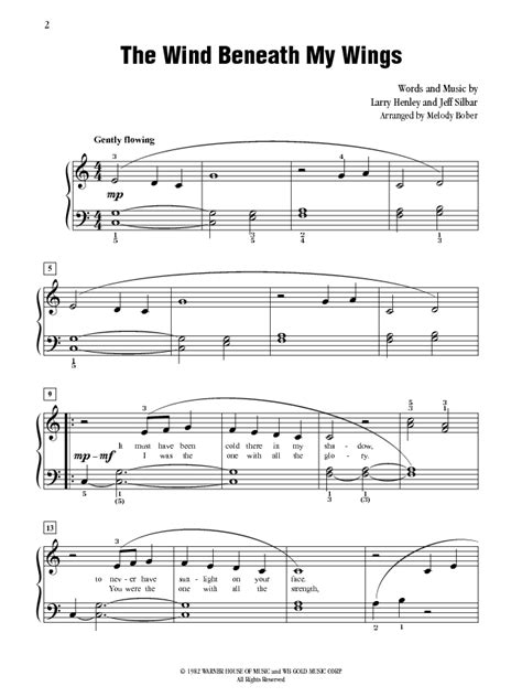 Wind Beneath My Wings (Late Elementary) Sheet Music by Melody Bober ...