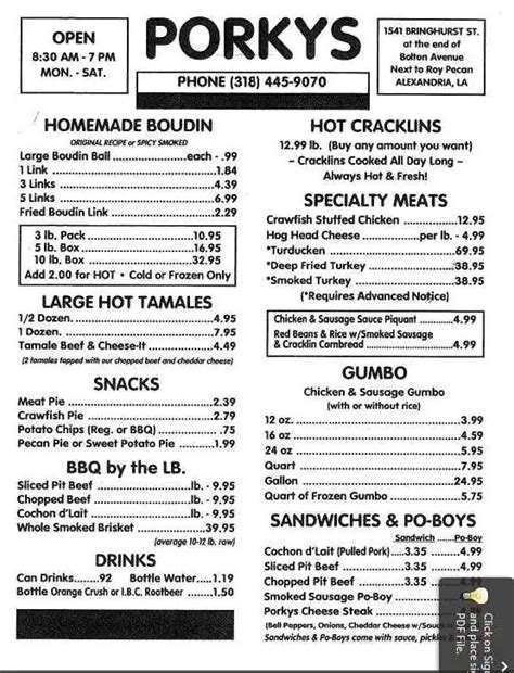 Porkys Menu, Menu for Porkys, Alexandria, Alexandria - Urbanspoon/Zomato