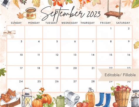 Fillable September 2023 Calendar, Beautiful Fall Vibes, Printable Cale – Visley Printables