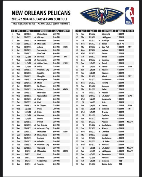 Pelicans Schedule 2024 - carte identite