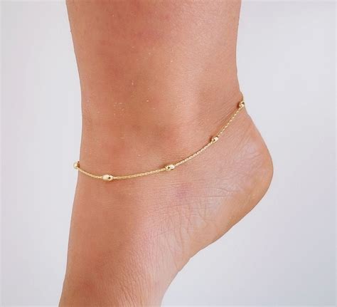 14k Gold Anklet Anklet With Chain Gold Anklet Gold Anklet | Etsy