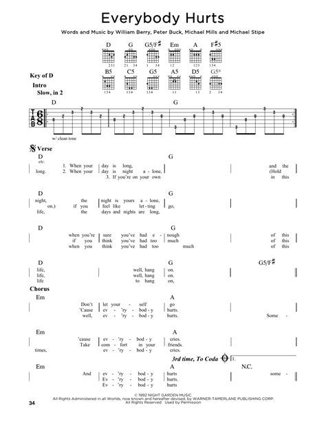 Everybody Hurts by R.E.M. - Guitar Lead Sheet - Guitar Instructor