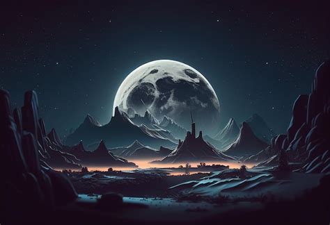 Moon in sky at night background asset game 2D futuristic generative ai ...