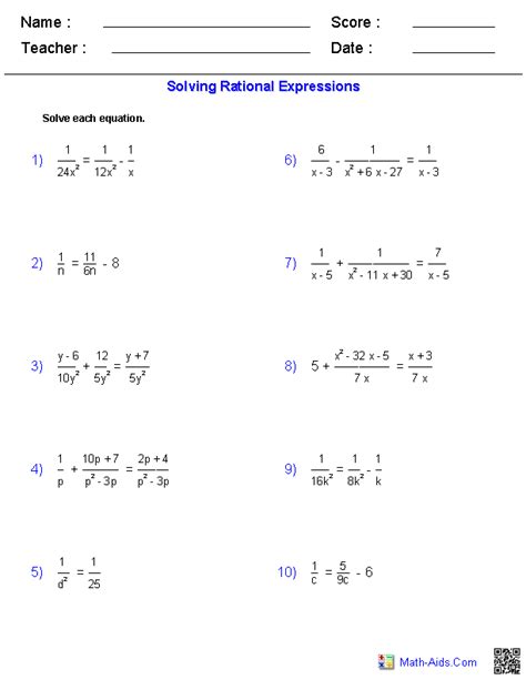 Algebra 2 Worksheets | Dynamically Created Algebra 2 Worksheets