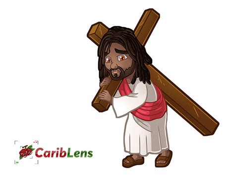 Cartoon black African Jesus carrying cross - free illustration