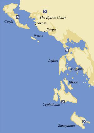 Map of Ionian islands of Greece