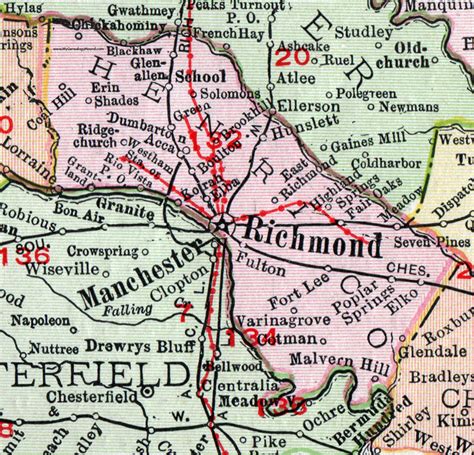 Henrico County, Virginia, Map, 1911, Rand McNally, Richmond, Highland ...