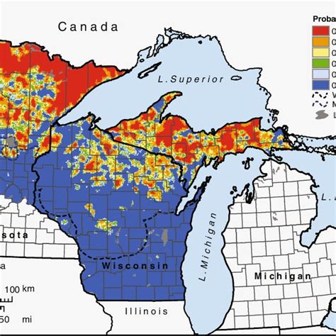 3 Map of northern Great Lakes states wolf habitat classes from ...