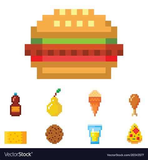 Pixel art food computer design icons Royalty Free Vector