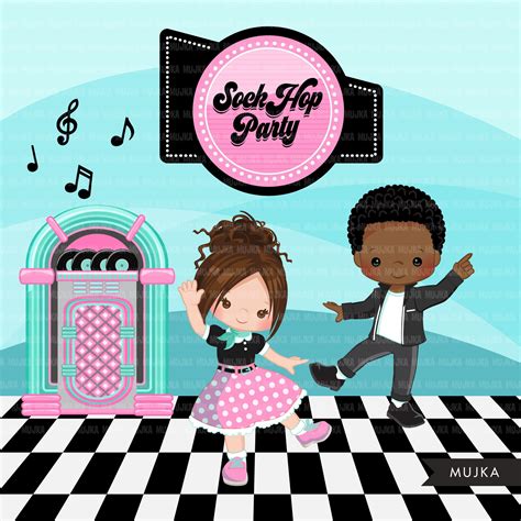 Sock Hop Party Clipart. 50's Retro Diner, Jukebox, Cadillac, Diner Sign ...