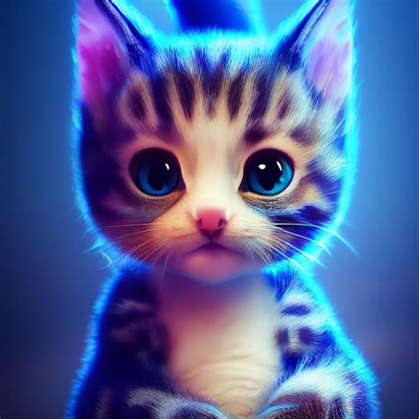 Bonitos y lindos gatitos en ilustración realista digital. gato bebé de cara frontal con buena ...