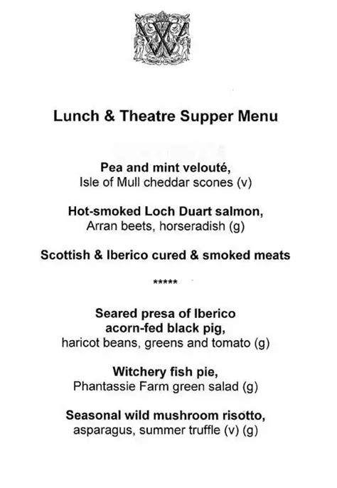 Menu at The Witchery by the Castle restaurant, Edinburgh