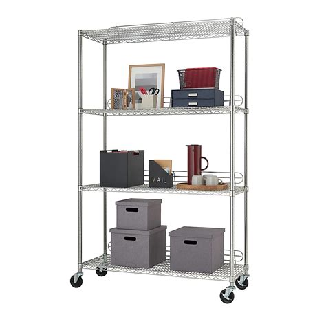 Ecostorage4-Tier Nsf 48X18X72 Wire Shelving Rack With Wheels Chrome