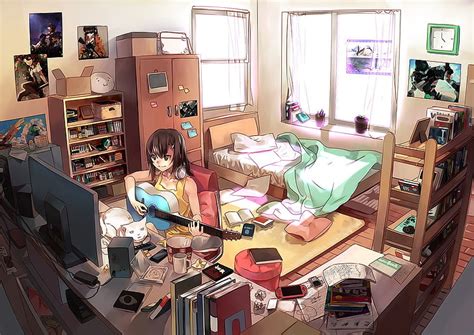 HD wallpaper: animated girl playing guitar wallpaper, anime, one person, indoors | Wallpaper Flare