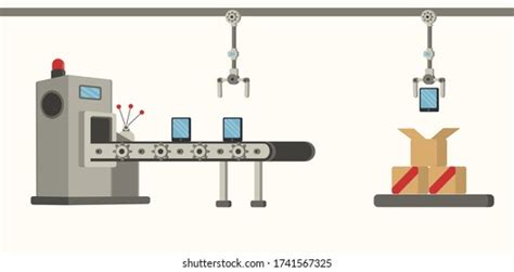 Conveyor Assembly Line Outline Style Automatic Stock Vector (Royalty ...