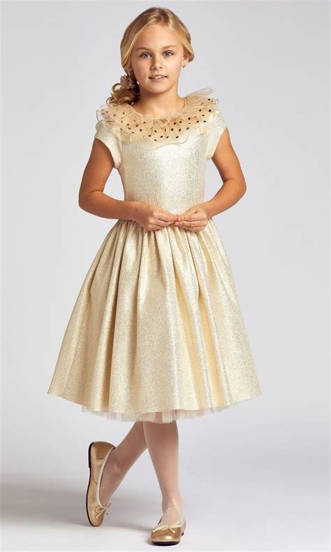 Gold Dress with Tulle Collar | Dresses for tweens, Cute girl dresses ...