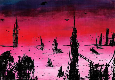 Post Apocalyptic Desolate Skyline Painting by Jera Sky