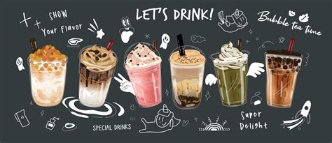 Bubble milk tea design collection,Pearl milk tea , Boba milk tea, Yummy drinks, coffees with ...