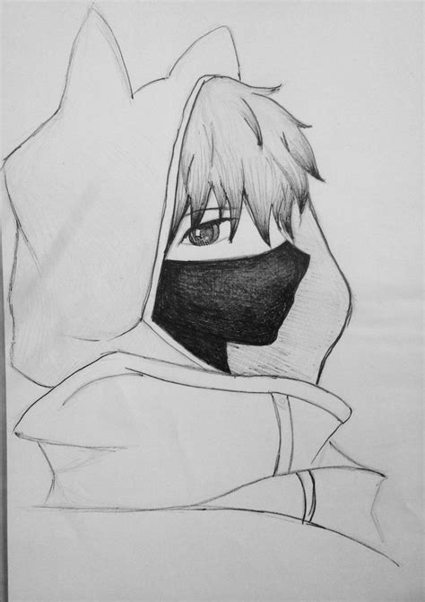 hoodie-face-mask-how-to-draw-anime-characters-black-and-white-pencil-sketch | Mask drawing ...