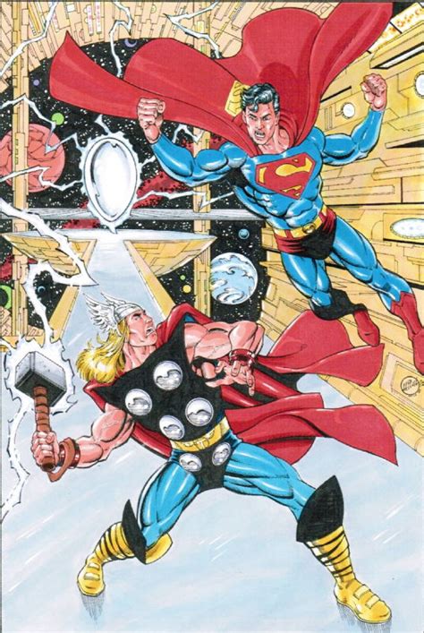 Superman VS Thor, in Mitch Ballard's 1980's unpublished JLA/Avengers Comic Art Gallery Room