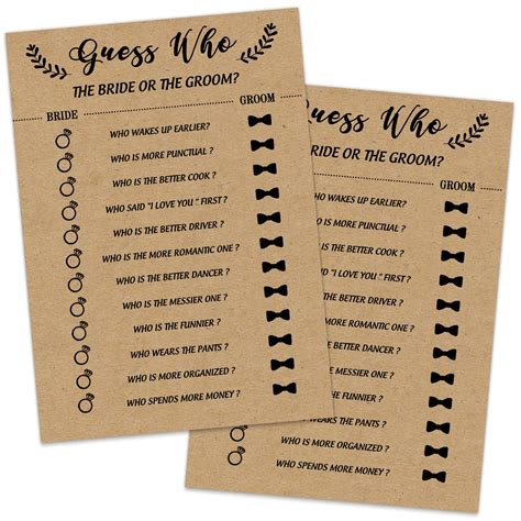 Buy Bridal Shower Game, Guess Who the Bride or Groom Game Cards for Wedding, 30 Wedding Bridal ...