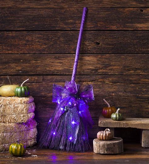 Lighted Halloween Witch's Broom Decoration | Plow & Hearth